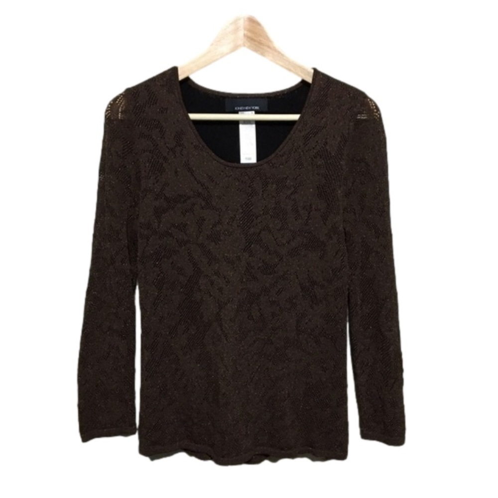 JONES New York stretch lace metallic gold and brown top size medium